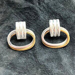 Estate Vintage Bold Taxco Mexico Sterling Silver and Brass Pierced Earrings